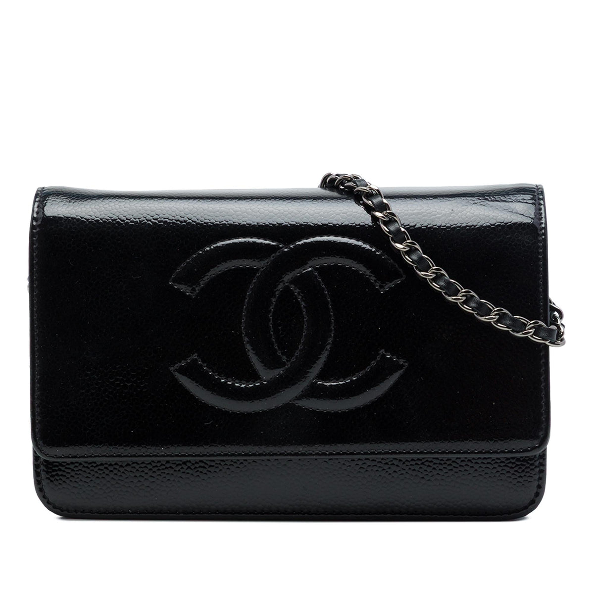 Chanel CC Patent Caviar Wallet on Chain - Black