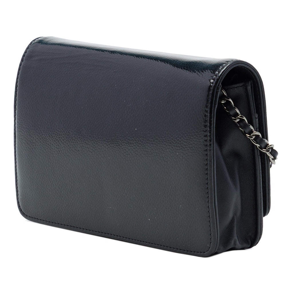 Chanel CC Patent Caviar Wallet on Chain - Black