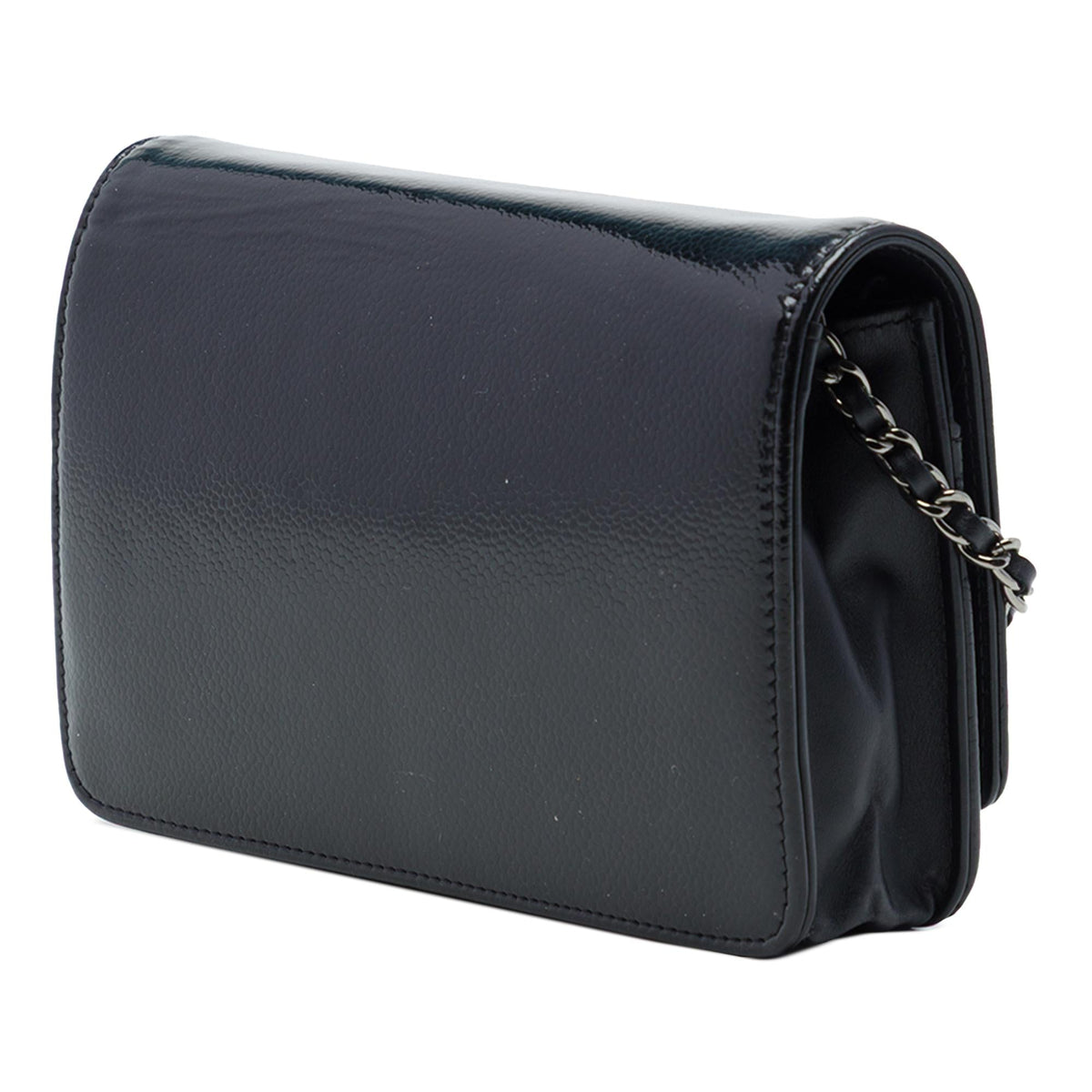 Chanel CC Patent Caviar Wallet on Chain - Black