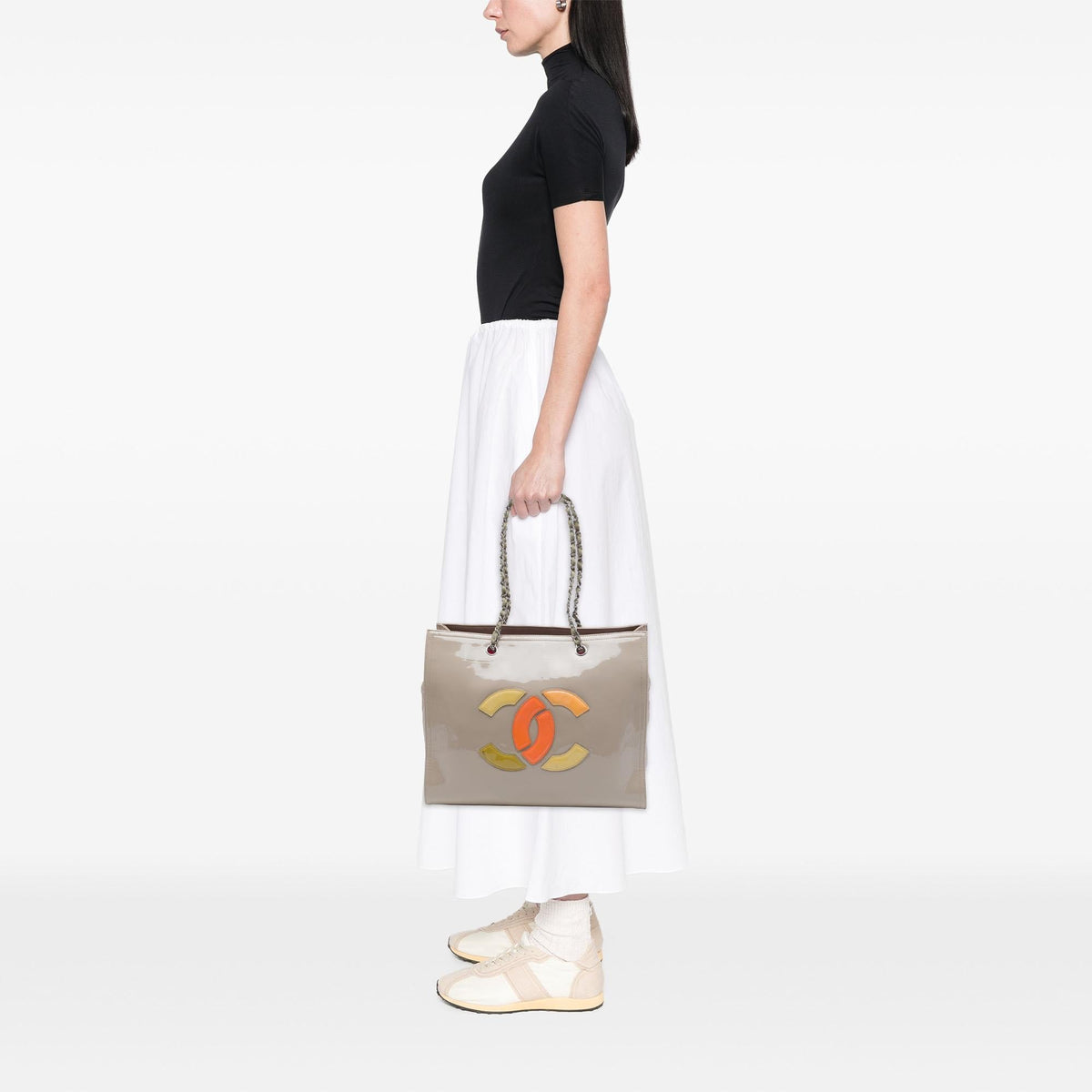 Chanel CC Patent Lipstick Ligne Tote Bag - Brown