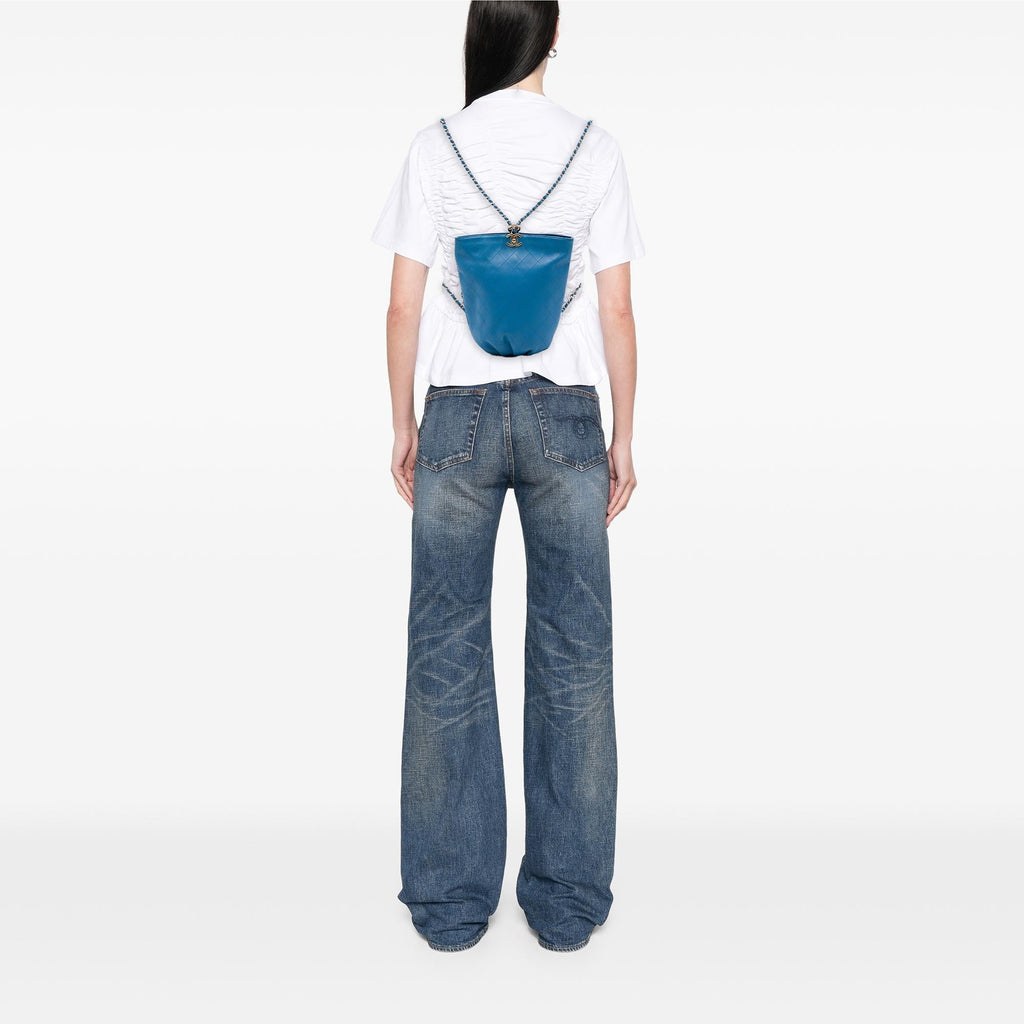 Chanel CC Quilted Calfskin Bucket Backpack - Blue