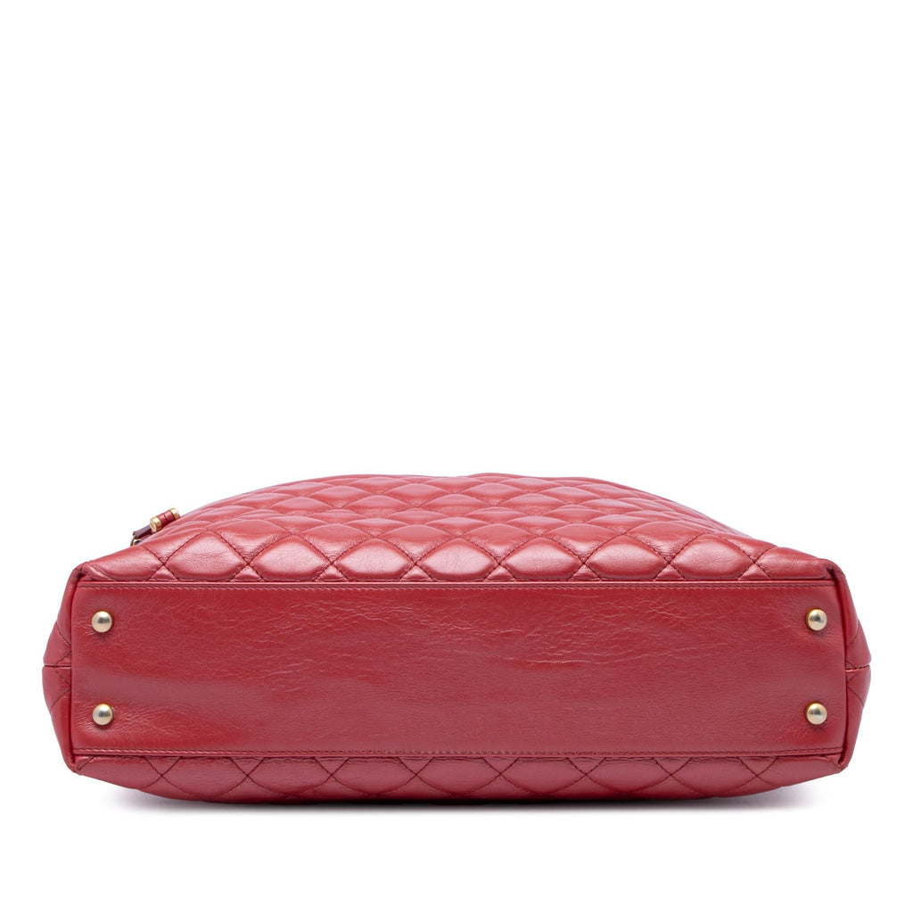 Chanel CC Quilted Calfskin Front Zip Drawstring Chain Tote Bag - Red