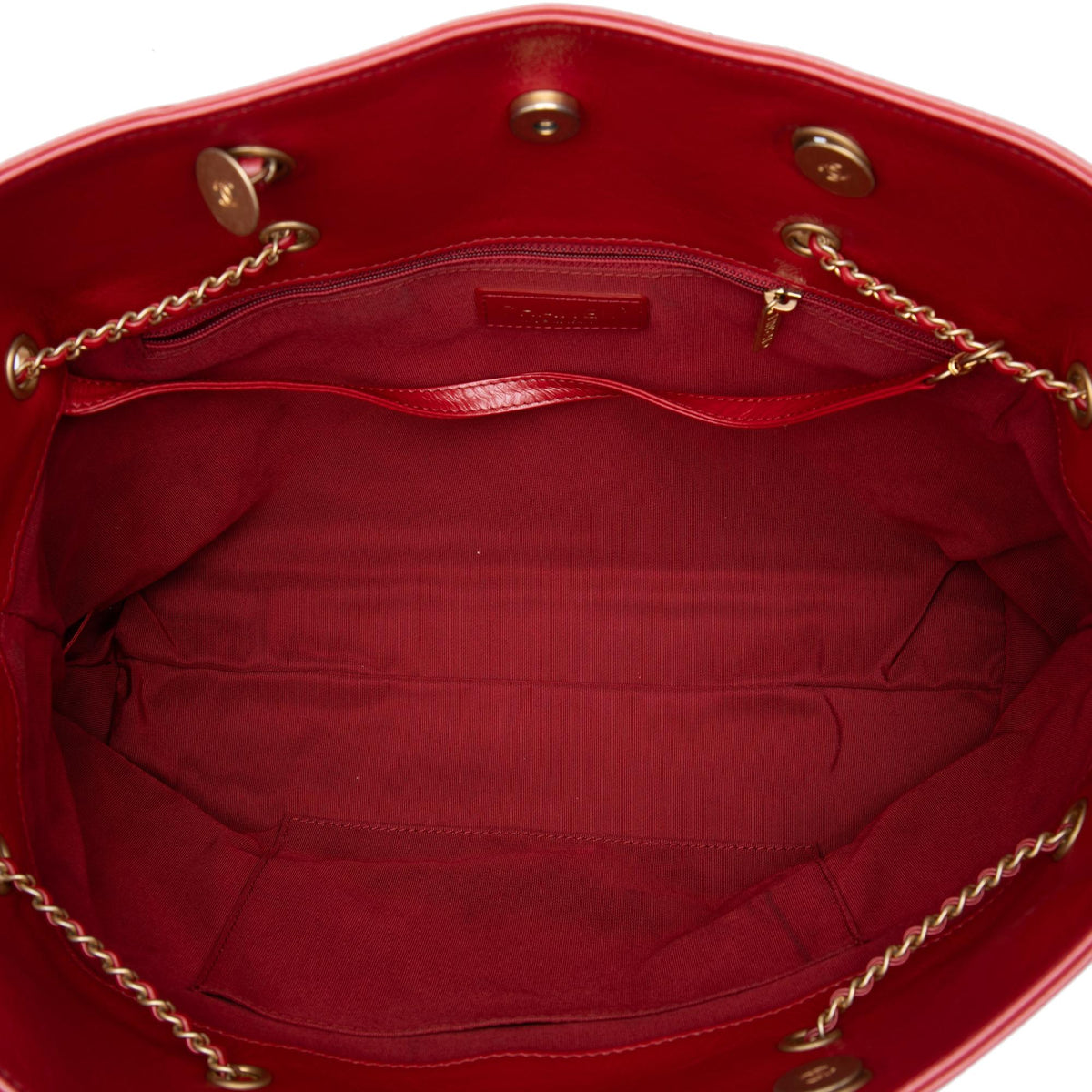 Chanel CC Quilted Calfskin Front Zip Drawstring Chain Tote Bag - Red