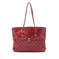 Chanel CC Quilted Calfskin Front Zip Drawstring Chain Tote Bag - Red
