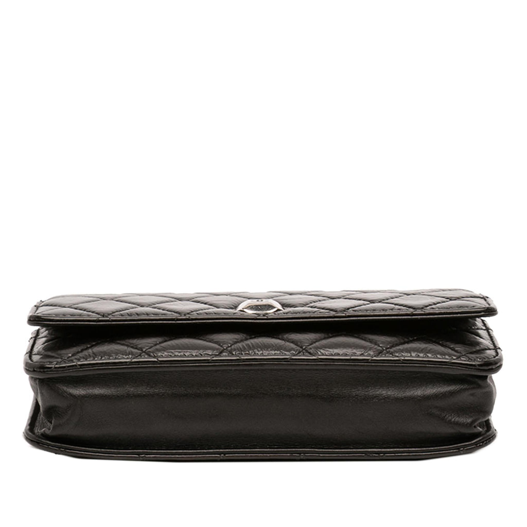 Chanel CC Quilted Crinkled Patent Wallet on Chain - Black