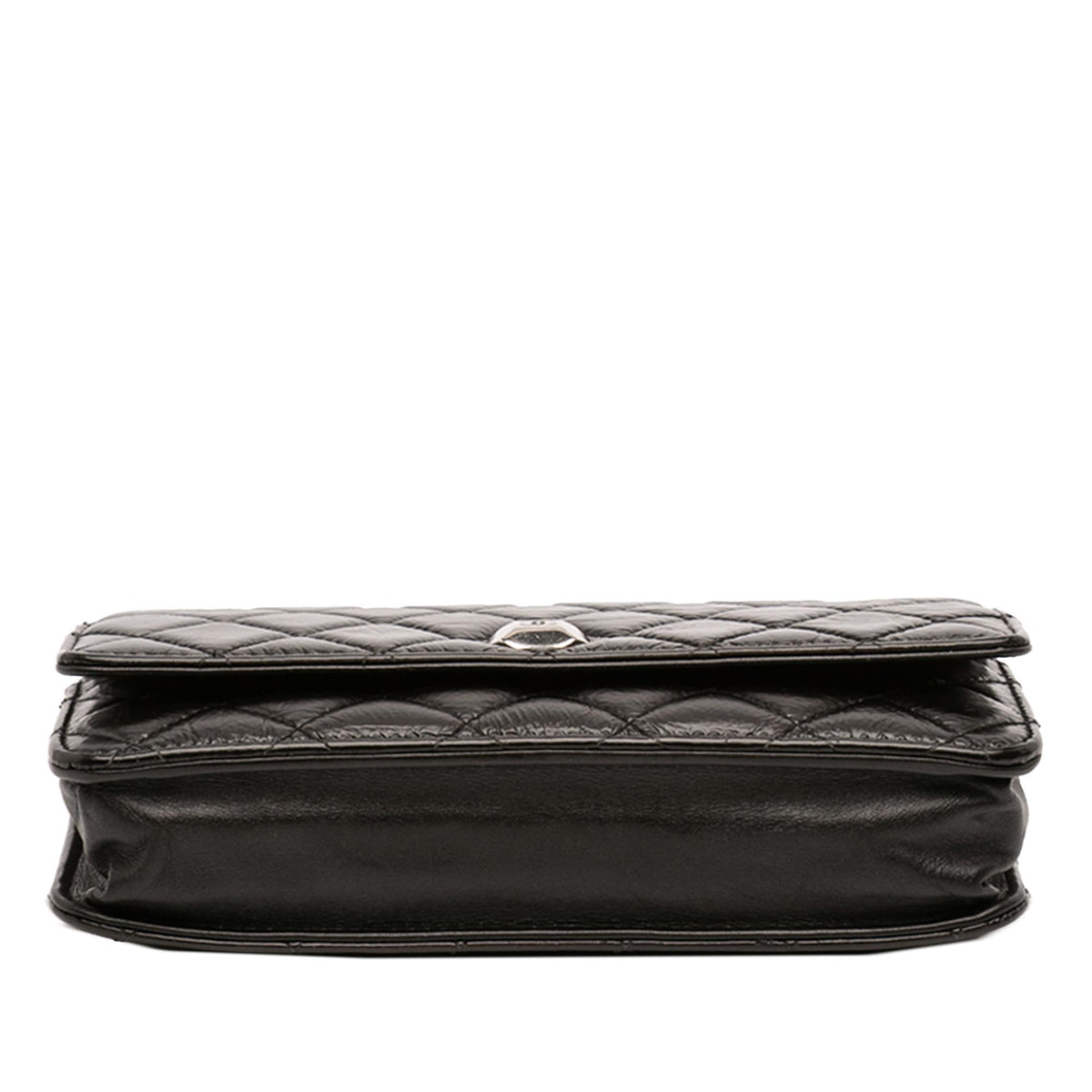 Chanel CC Quilted Crinkled Patent Wallet on Chain - Black