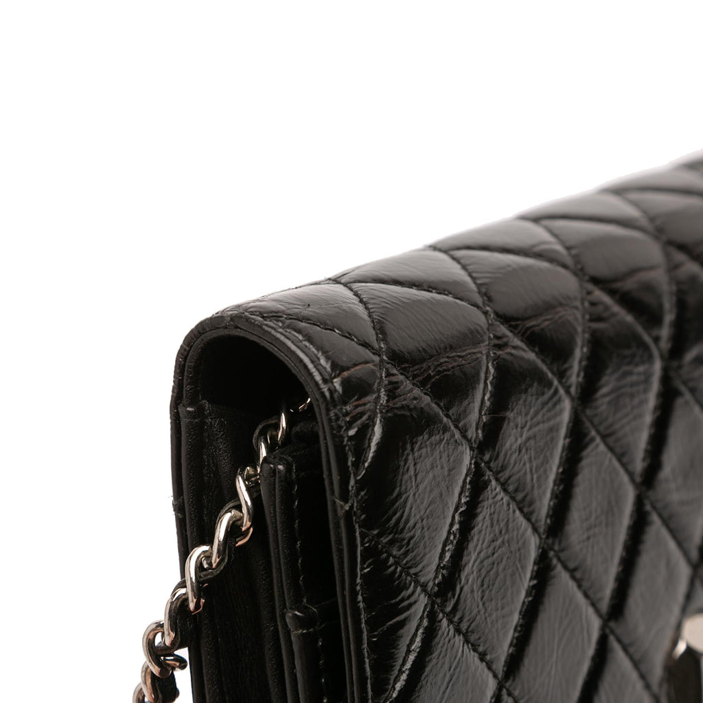 Chanel CC Quilted Crinkled Patent Wallet on Chain - Black