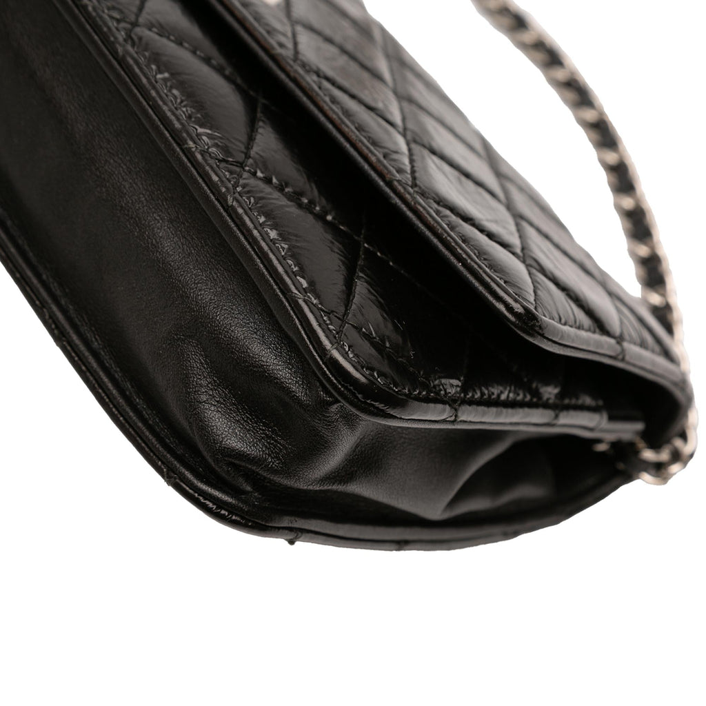 Chanel CC Quilted Crinkled Patent Wallet on Chain - Black