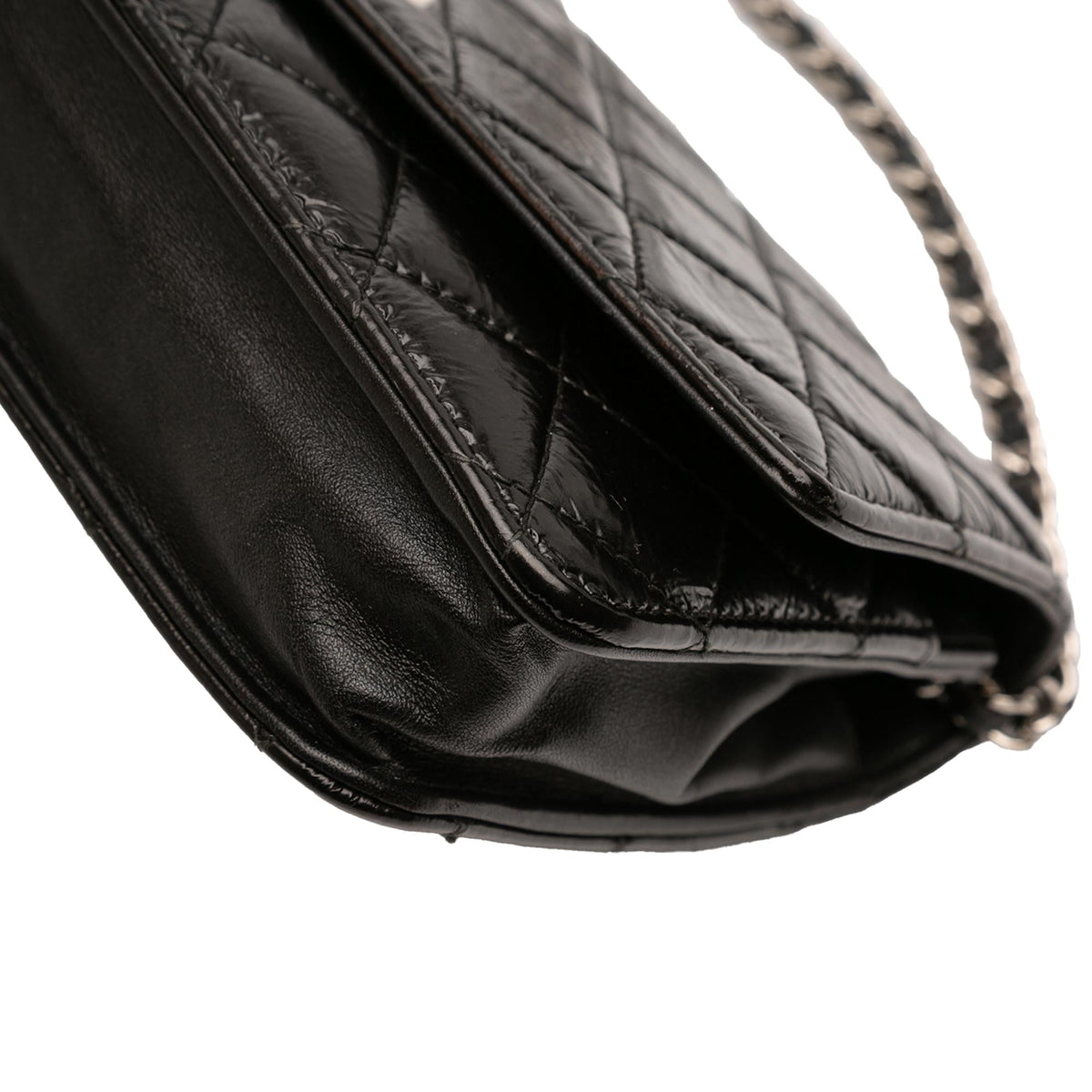 Chanel CC Quilted Crinkled Patent Wallet on Chain - Black