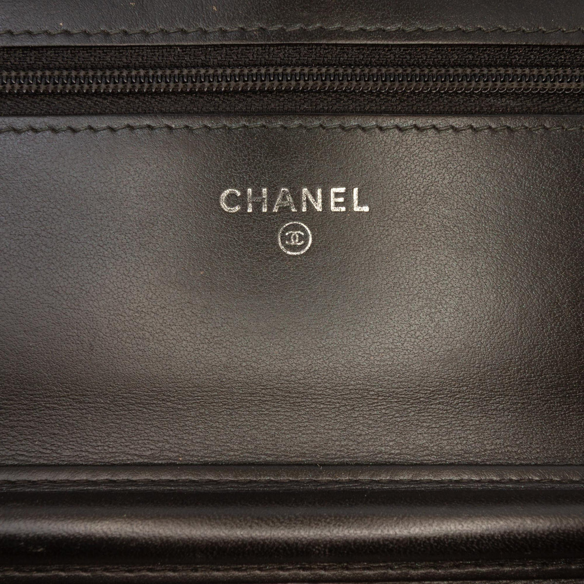 Chanel CC Quilted Crinkled Patent Wallet on Chain - Black