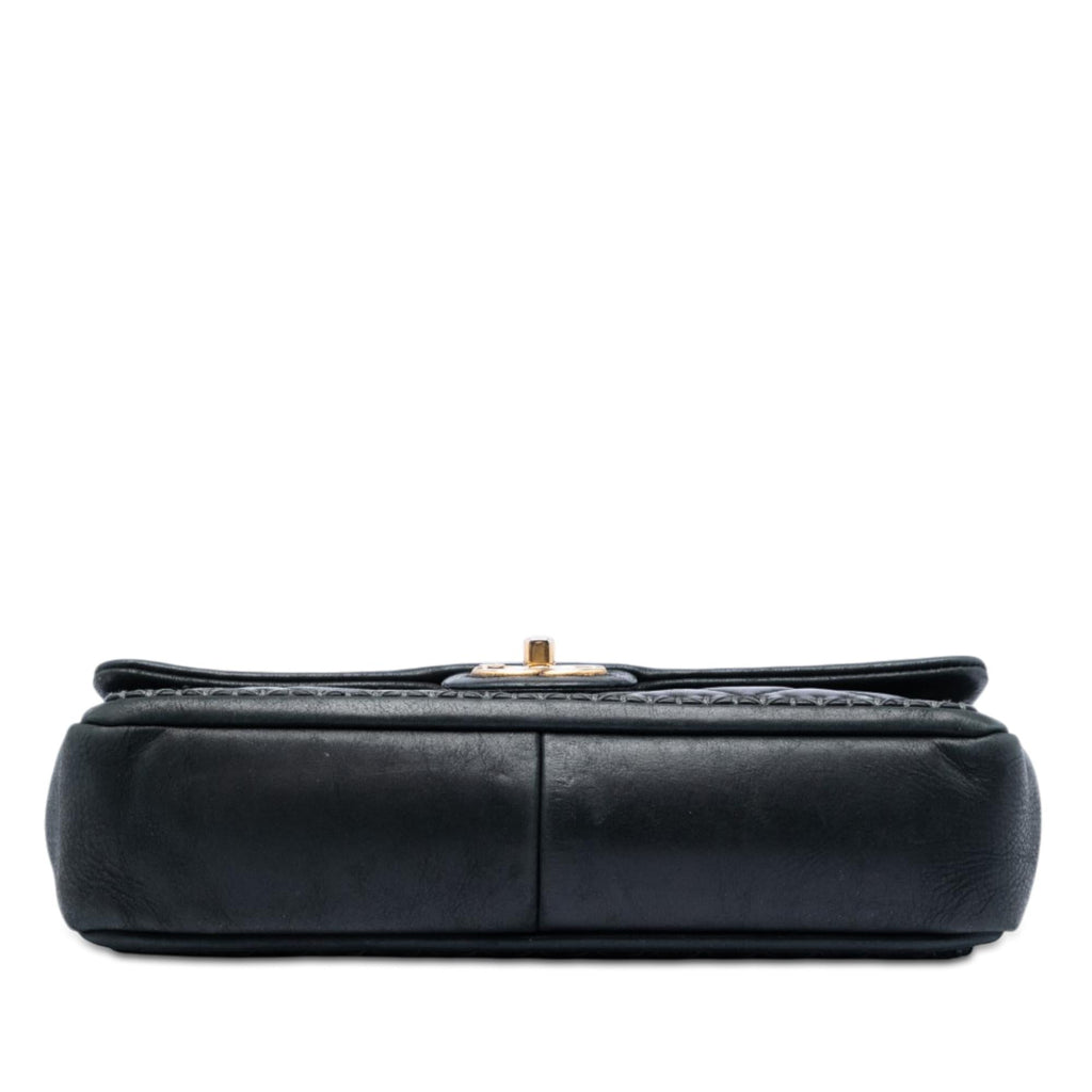 Chanel CC Quilted Iridescent Calfskin Whipstitch Single Flap Shoulder Bag - Black