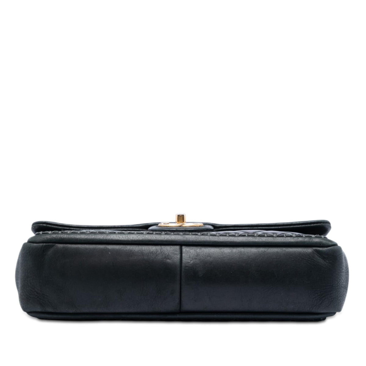 Chanel CC Quilted Iridescent Calfskin Whipstitch Single Flap Shoulder Bag - Black
