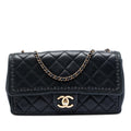 Chanel CC Quilted Iridescent Calfskin Whipstitch Single Flap Shoulder Bag - Black