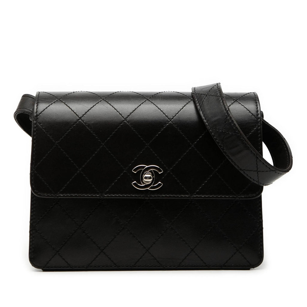 Chanel CC Quilted Lambskin Flap Shoulder Bag - Black