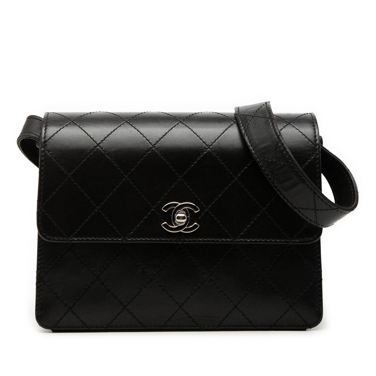 Chanel CC Quilted Lambskin Flap Shoulder Bag - Black