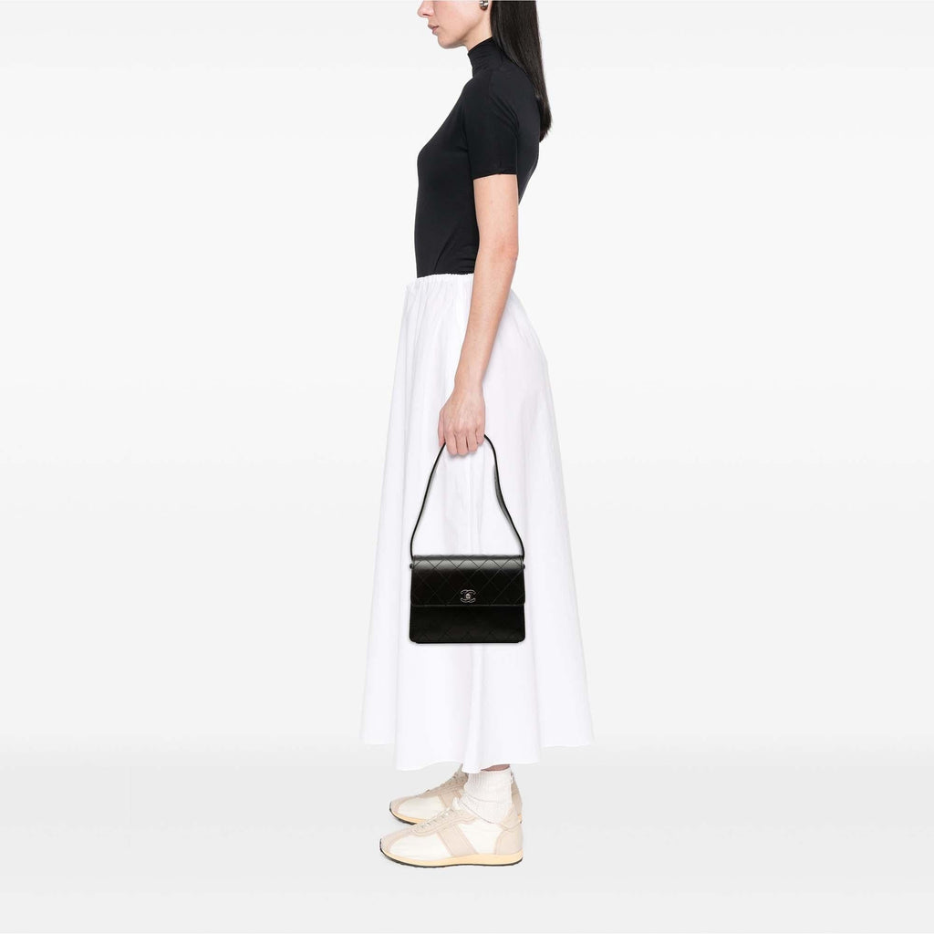 Chanel CC Quilted Lambskin Flap Shoulder Bag - Black