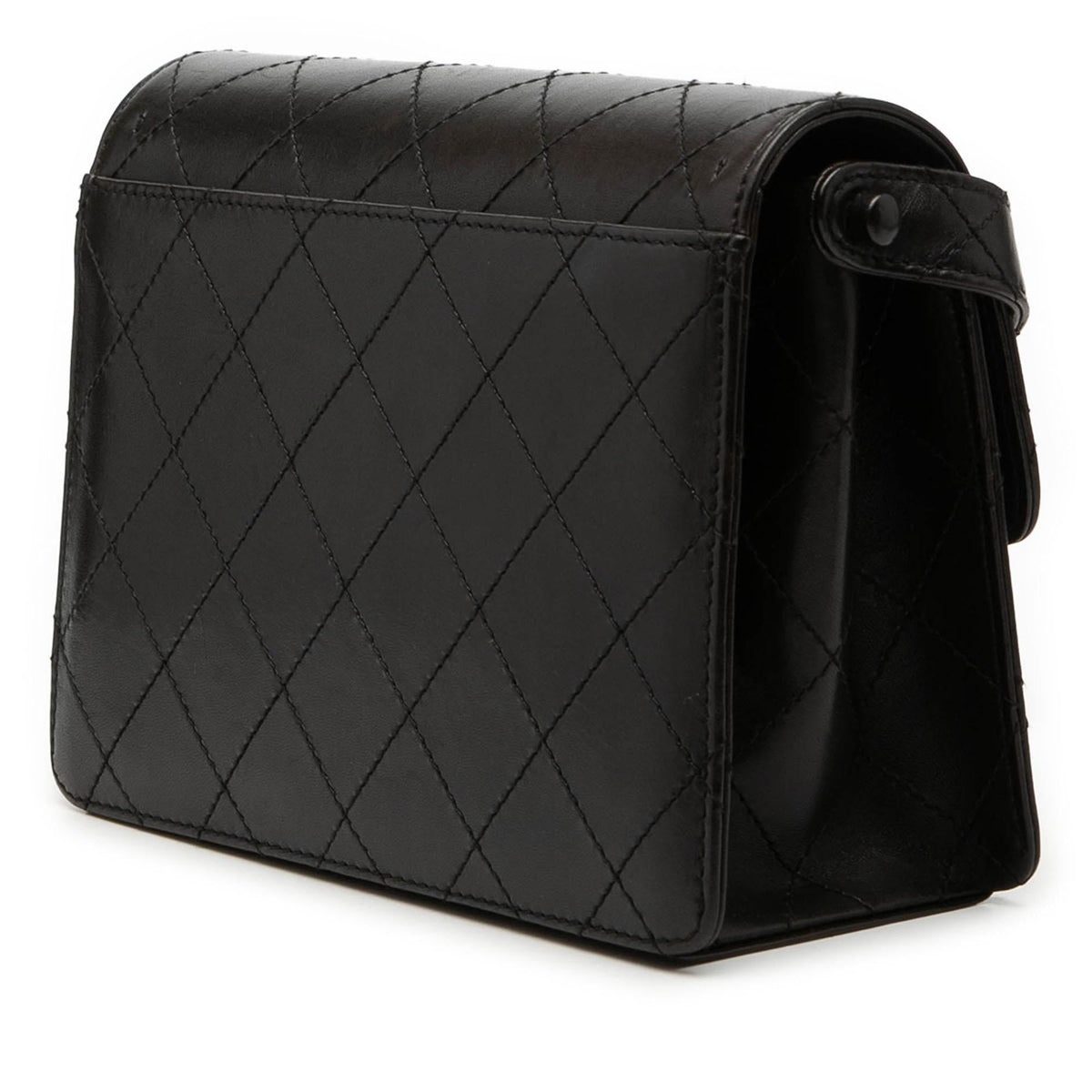 Chanel CC Quilted Lambskin Flap Shoulder Bag - Black