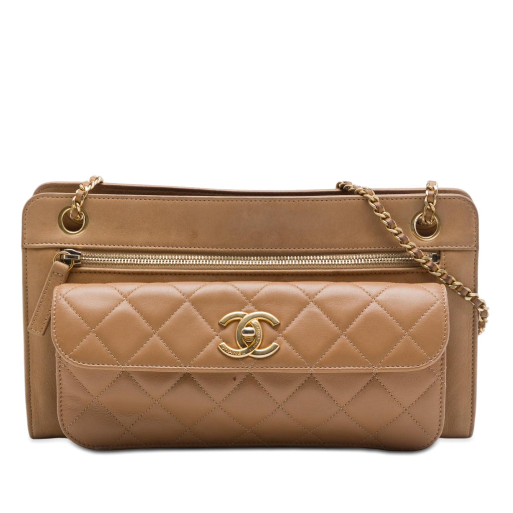 Chanel CC Quilted Lambskin Front Pocket Shoulder Bag - Brown