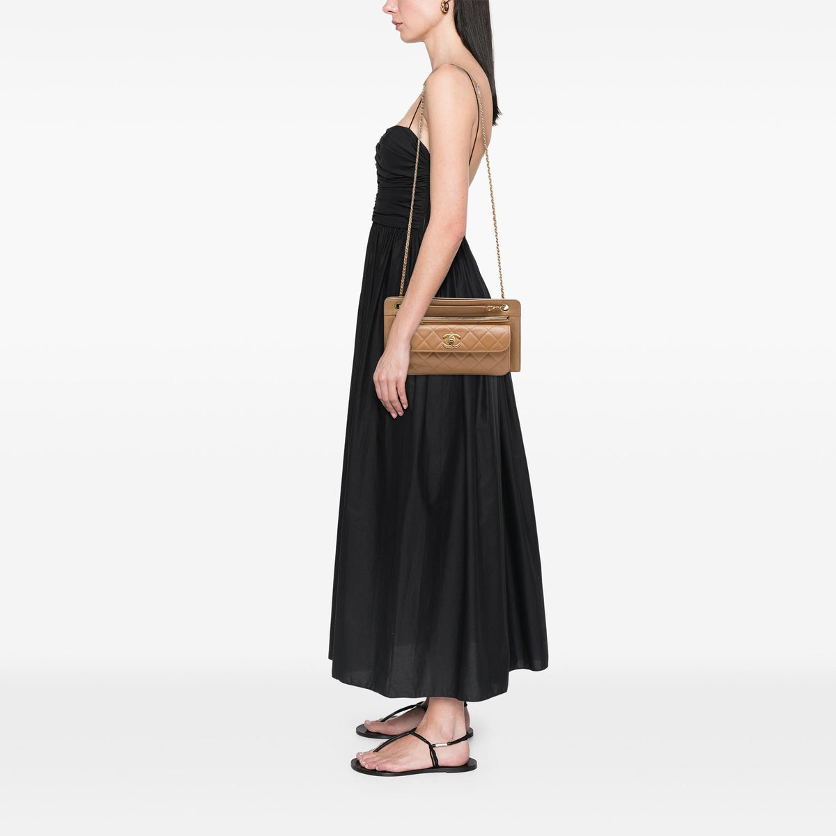 Chanel CC Quilted Lambskin Front Pocket Shoulder Bag - Brown