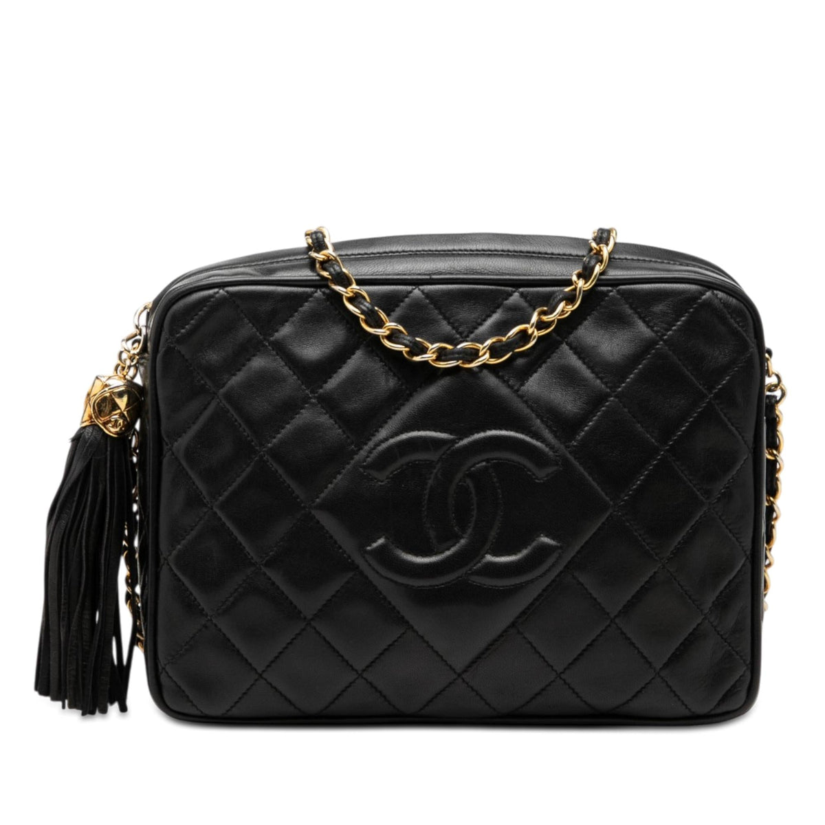 Chanel CC Quilted Lambskin Tassel Camera Bag - Black