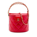 Chanel CC Quilted Lambskin Top Handle Round Vanity Case with Chain Satchel - Red