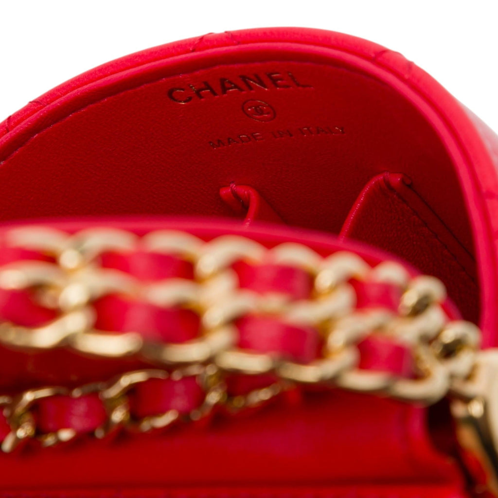 Chanel CC Quilted Lambskin Top Handle Round Vanity Case with Chain Satchel - Red
