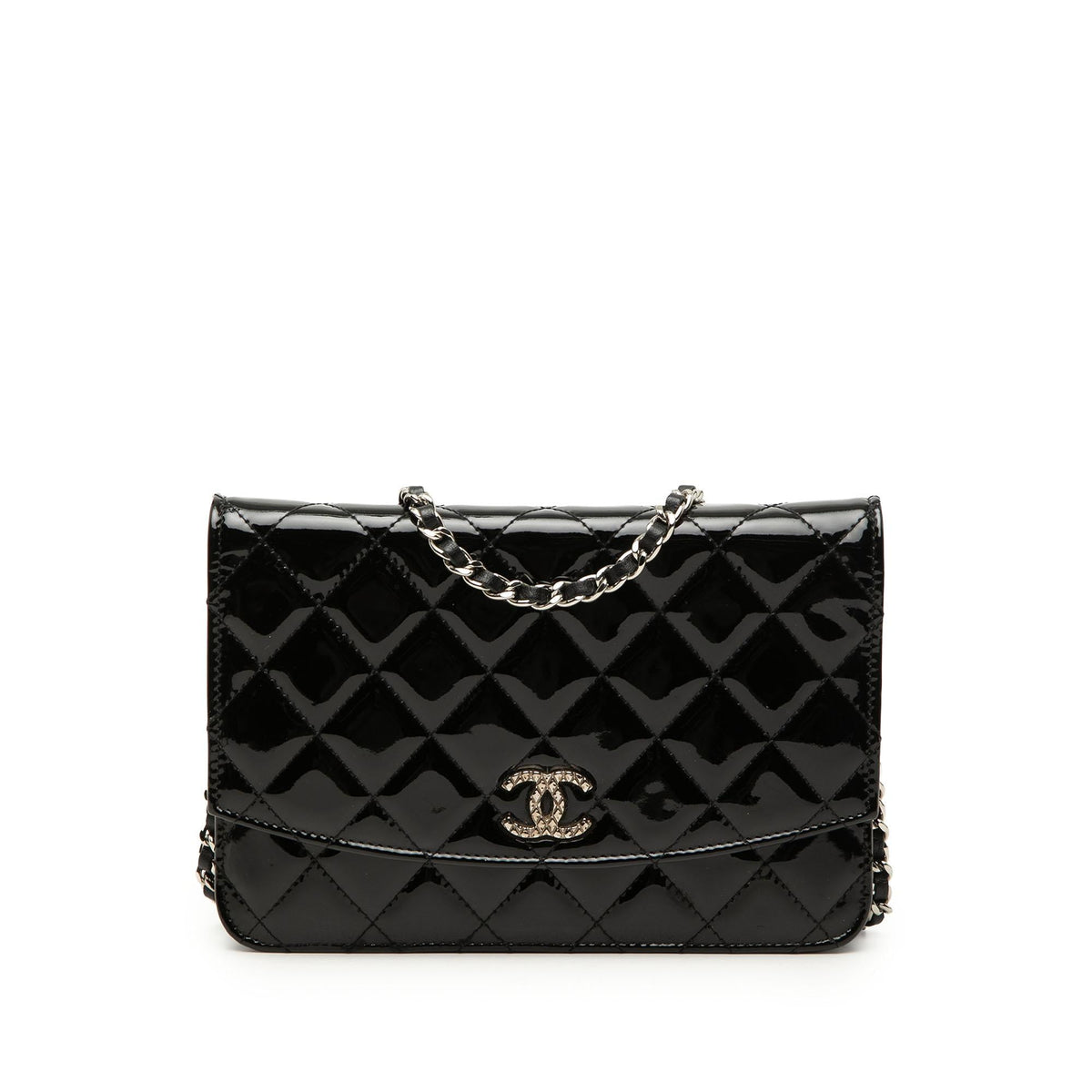 Chanel CC Quilted Patent Brilliant Wallet on Chain - Black