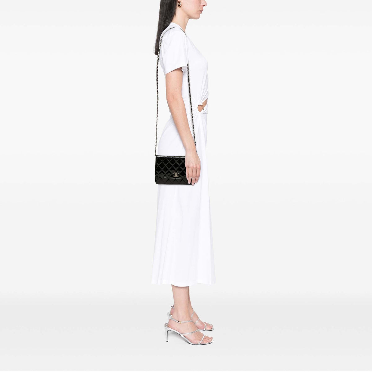 Chanel CC Quilted Patent Brilliant Wallet on Chain - Black