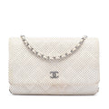 Chanel CC Quilted Perforated Lambskin Wallet on Chain - White
