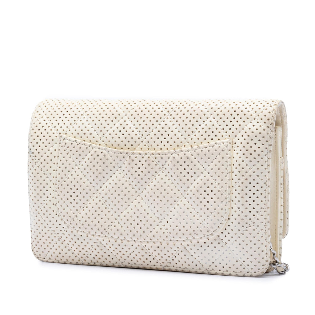 Chanel CC Quilted Perforated Lambskin Wallet on Chain - White