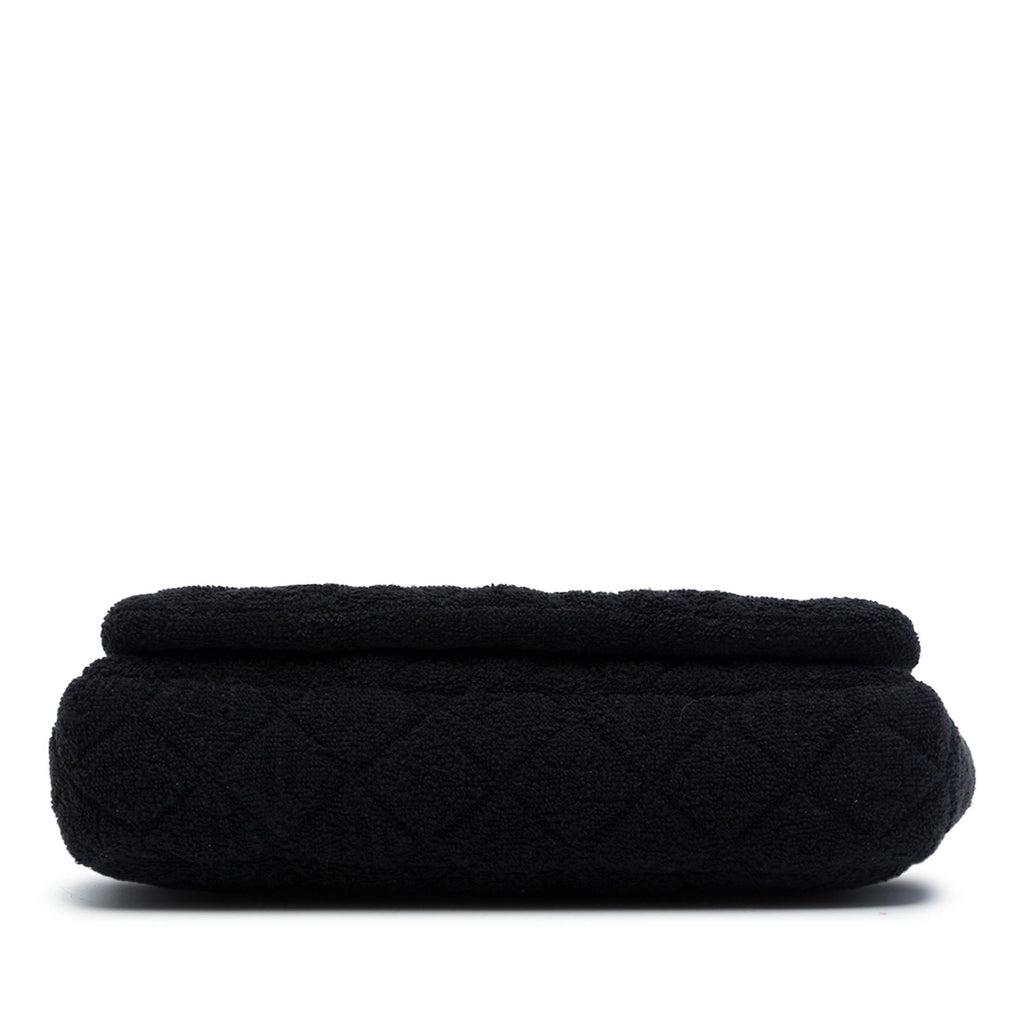 Chanel CC Quilted Terry Cloth Flap Shoulder Bag - Black