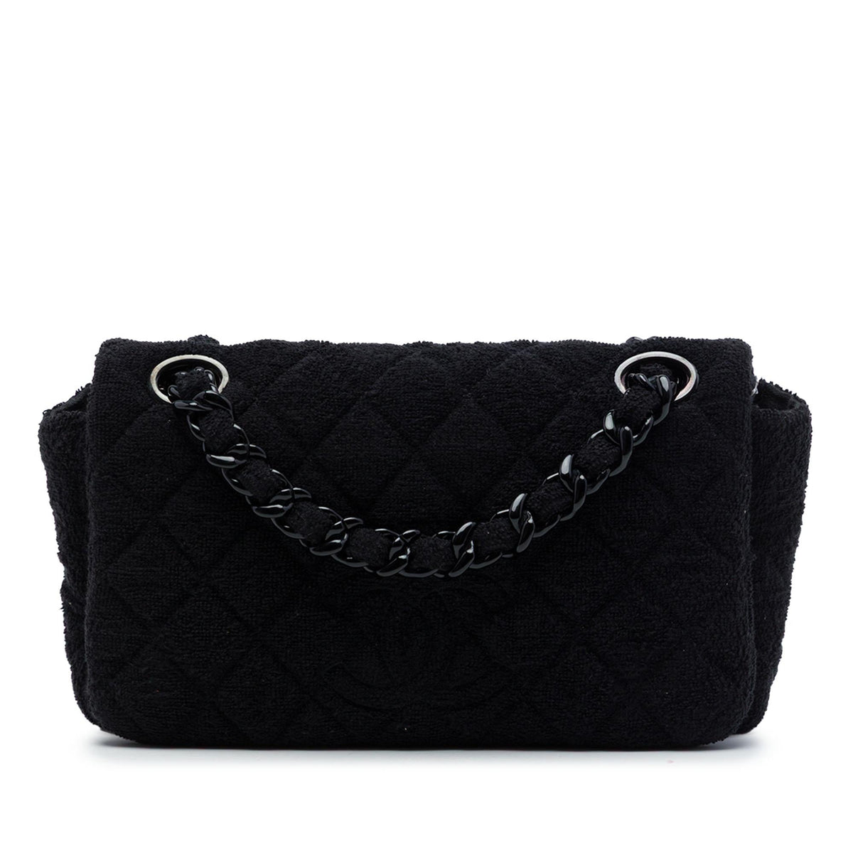 Chanel CC Quilted Terry Cloth Flap Shoulder Bag - Black