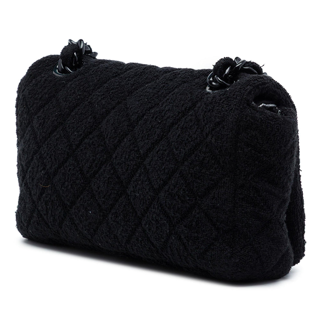 Chanel CC Quilted Terry Cloth Flap Shoulder Bag - Black