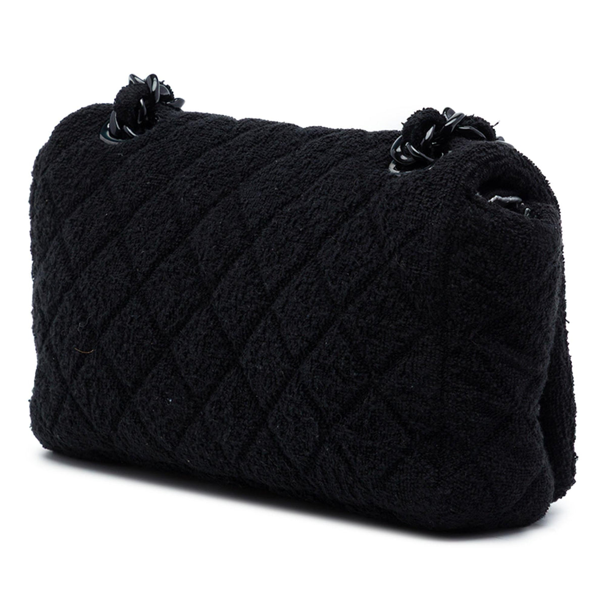 Chanel CC Quilted Terry Cloth Flap Shoulder Bag - Black