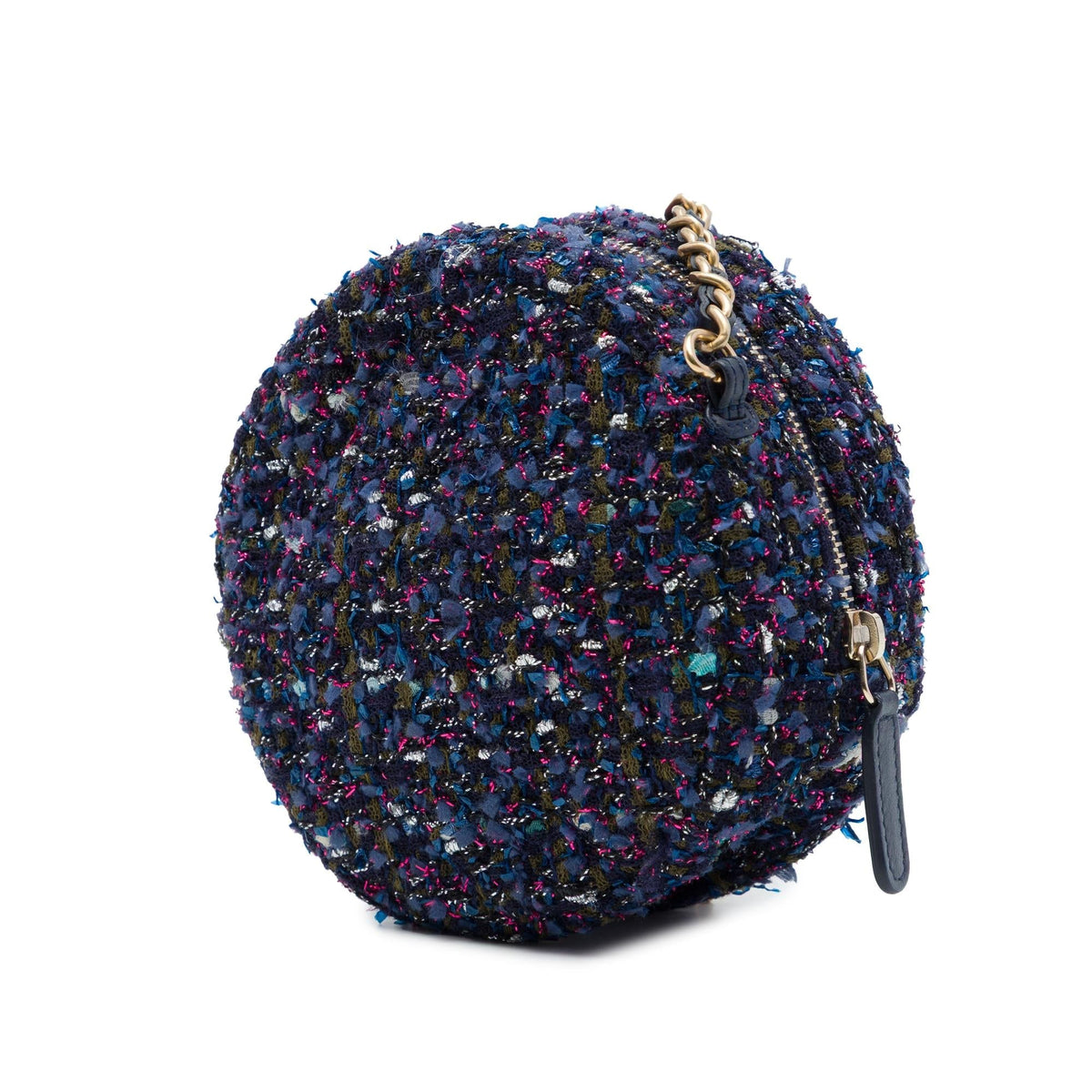 Chanel CC Quilted Tweed Round Crossbody Bag - Purple