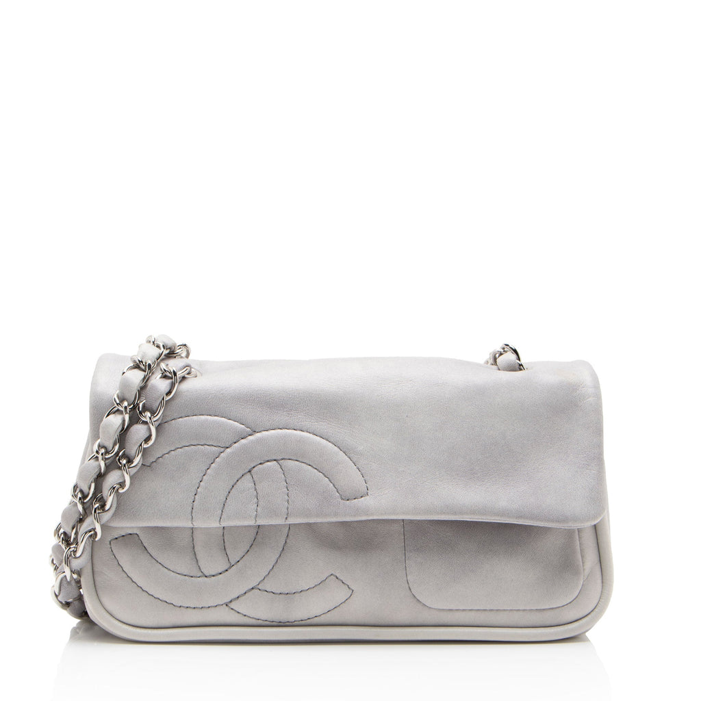 Chanel Calfskin Diagonal CC Flap Shoulder Bag - Grey