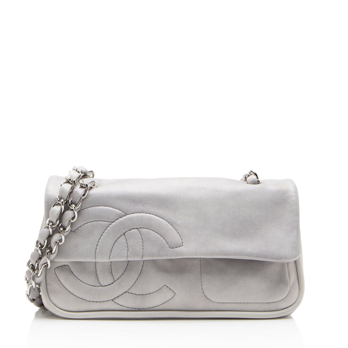 Chanel Calfskin Diagonal CC Flap Shoulder Bag - Grey