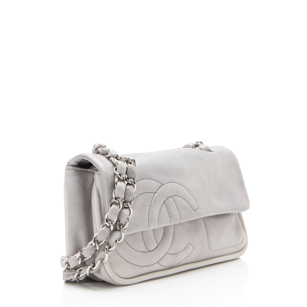 Chanel Calfskin Diagonal CC Flap Shoulder Bag - Grey
