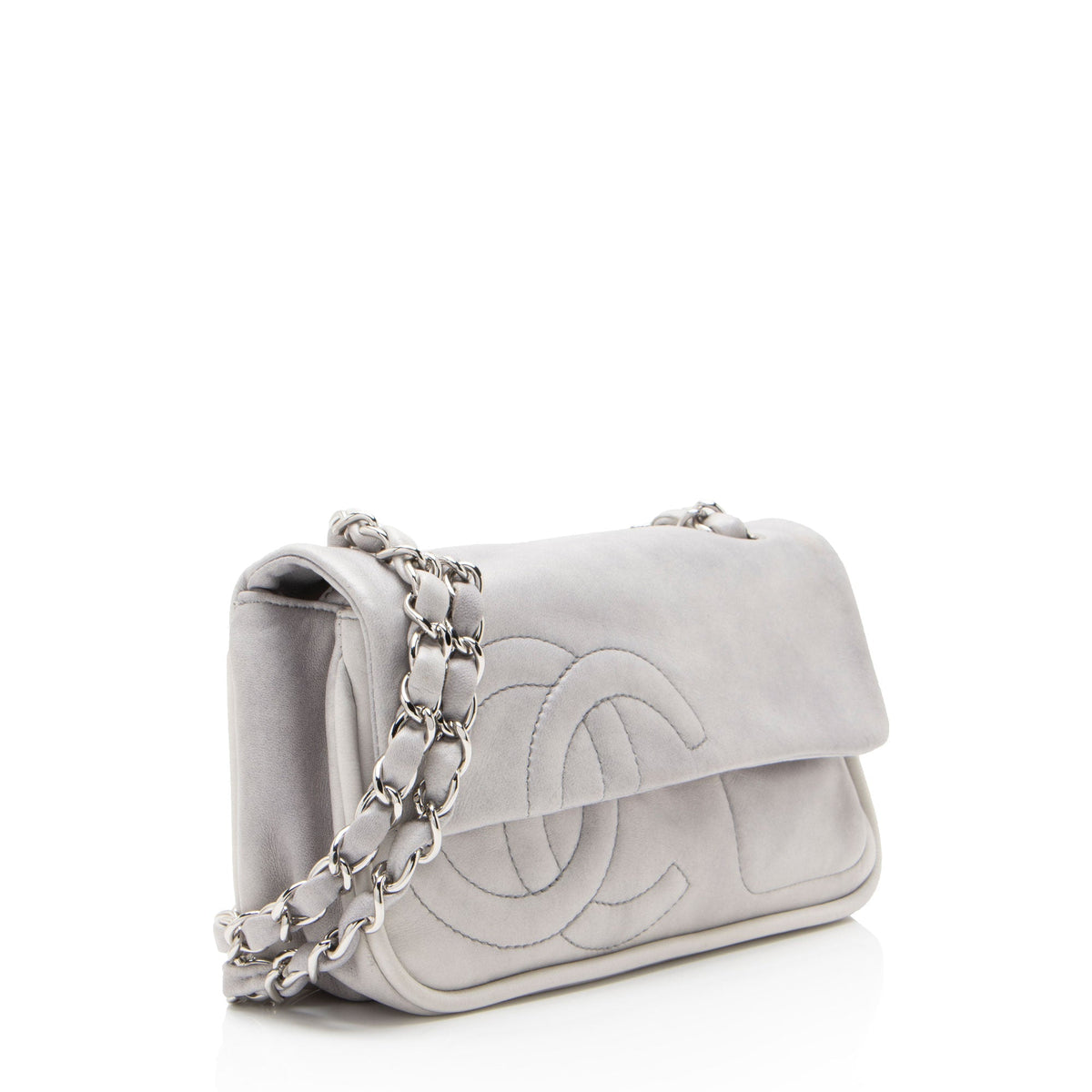 Chanel Calfskin Diagonal CC Flap Shoulder Bag - Grey