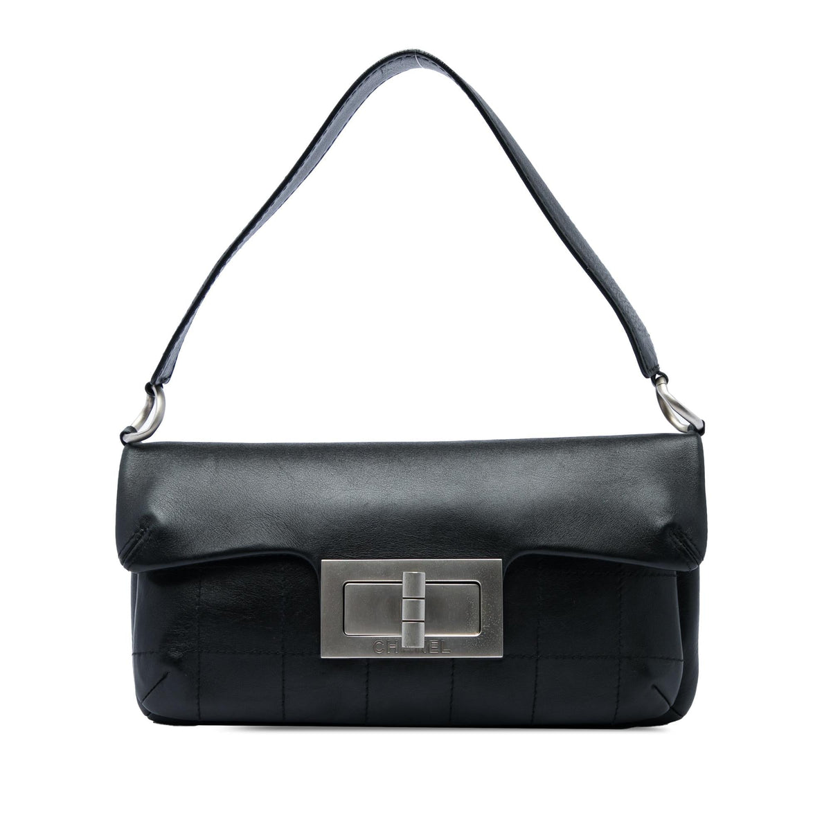Chanel Calfskin Square Stitched Mademoiselle Shoulder Bag - Black