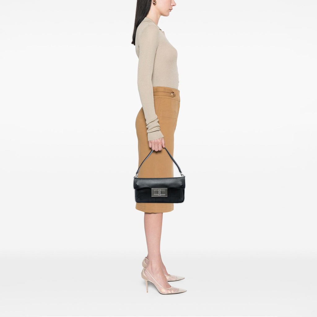 Chanel Calfskin Square Stitched Mademoiselle Shoulder Bag - Black