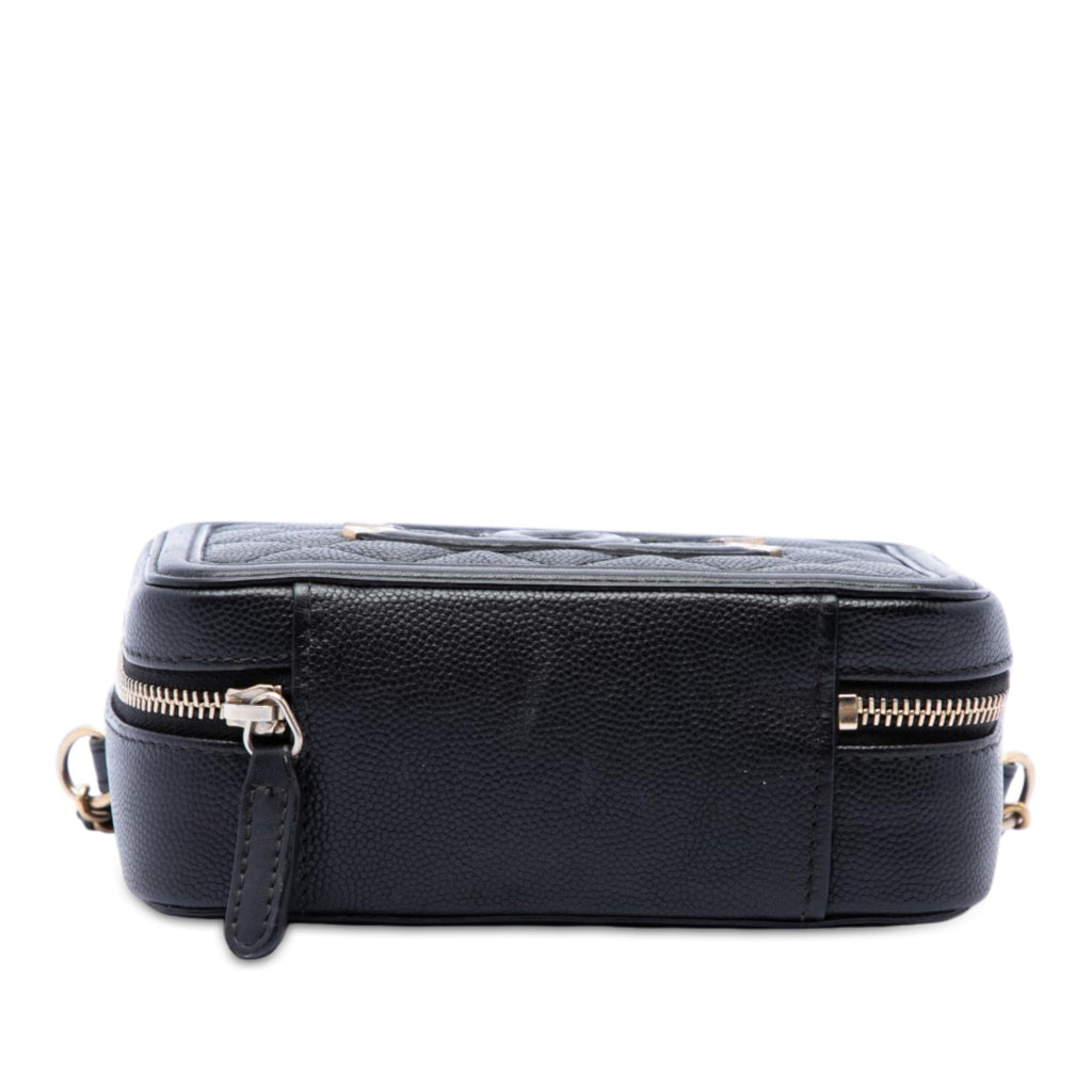 Chanel Caviar CC Filigree Vanity Clutch with Chain - Black