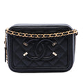 Chanel Caviar CC Filigree Vanity Clutch with Chain - Black