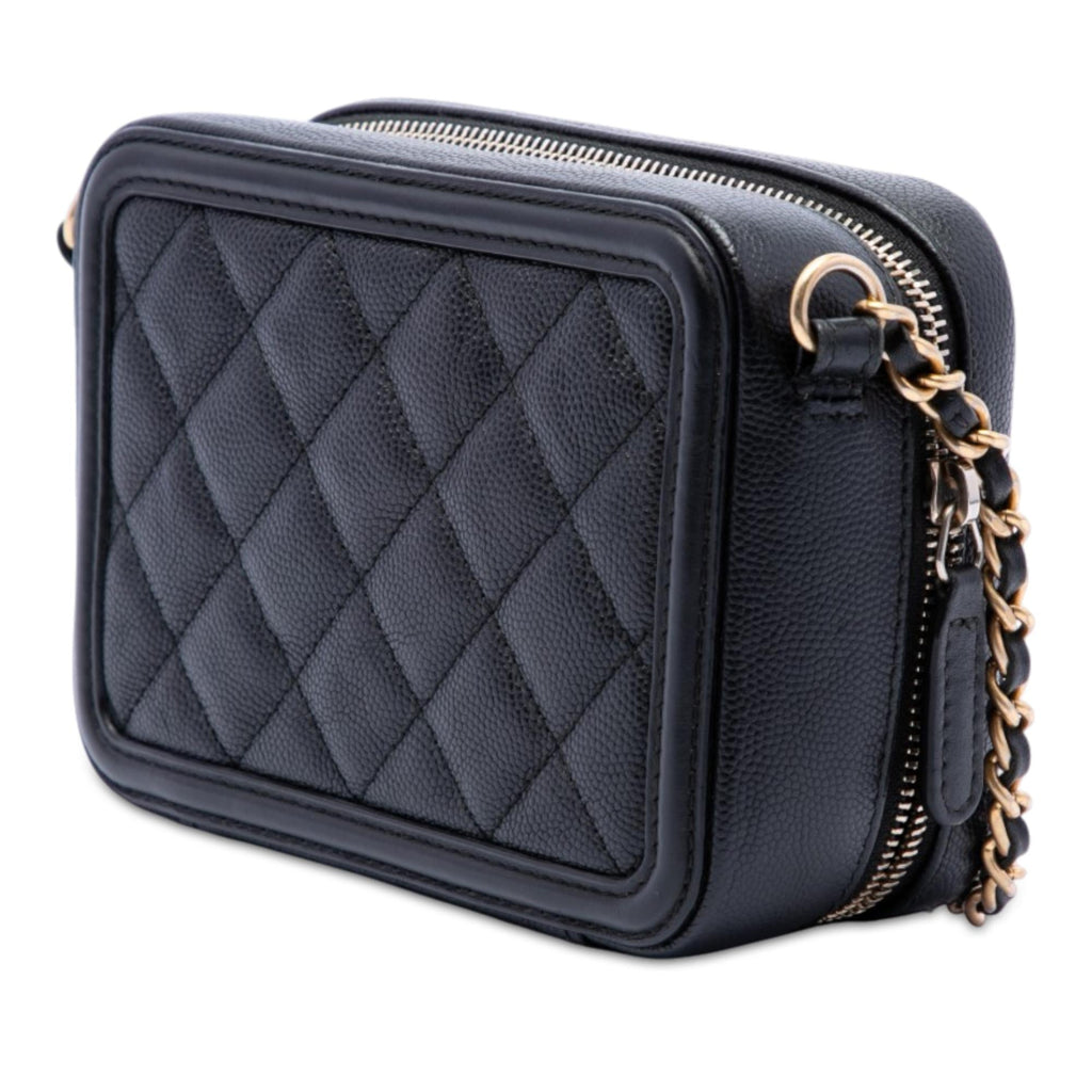 Chanel Caviar CC Filigree Vanity Clutch with Chain - Black