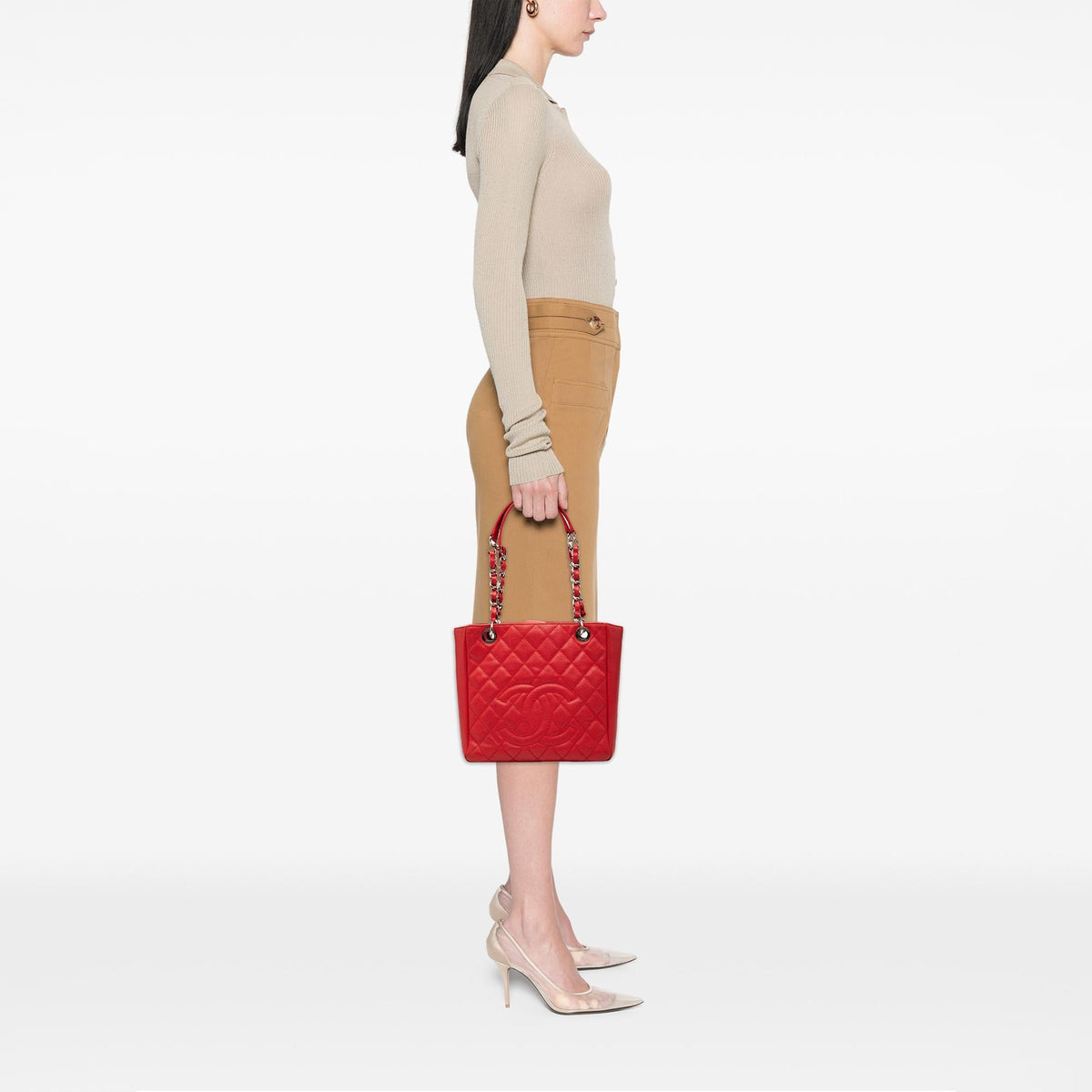 Chanel Caviar Petite Shopping Tote Bag - Red