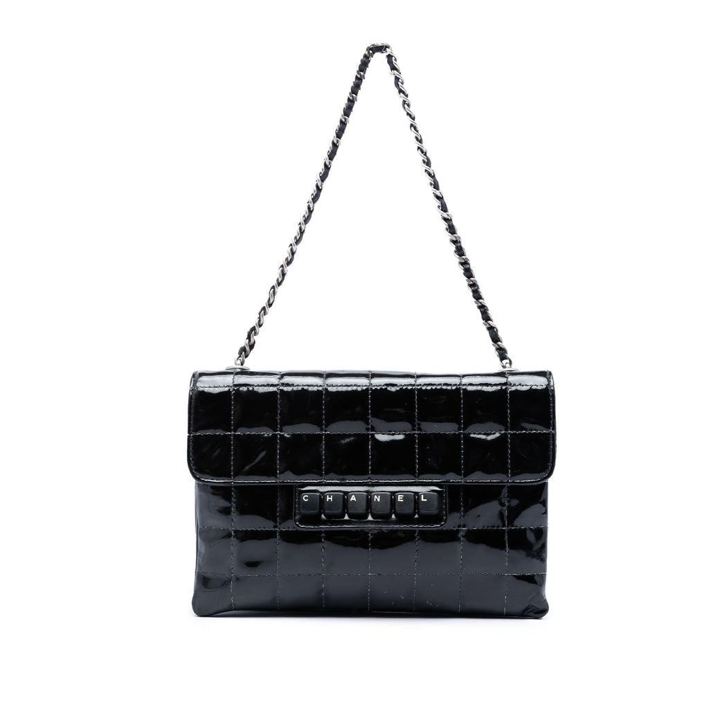 Chanel Chocolate Bar Patent Digital Flap Shoulder Bag - Black