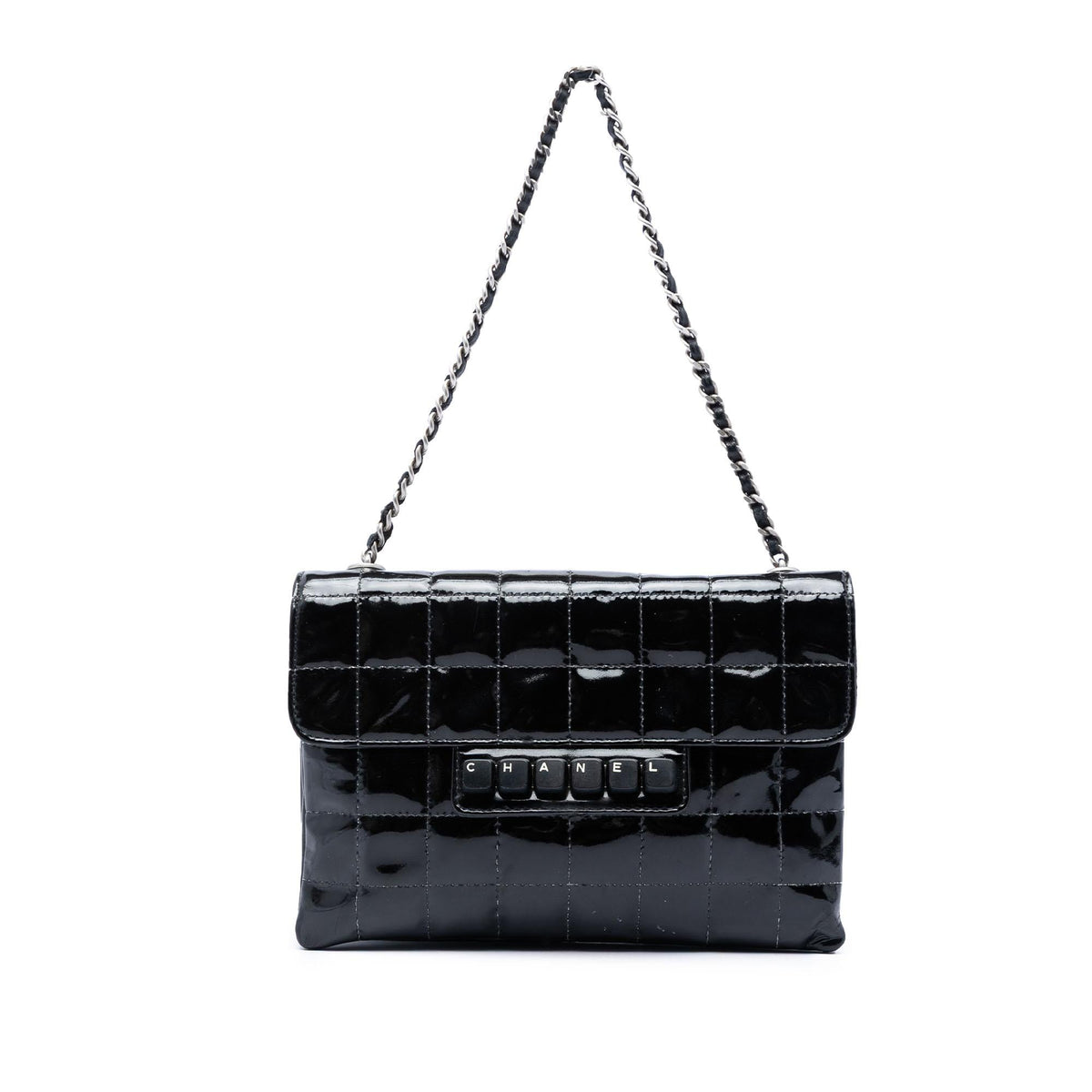 Chanel Chocolate Bar Patent Digital Flap Shoulder Bag - Black