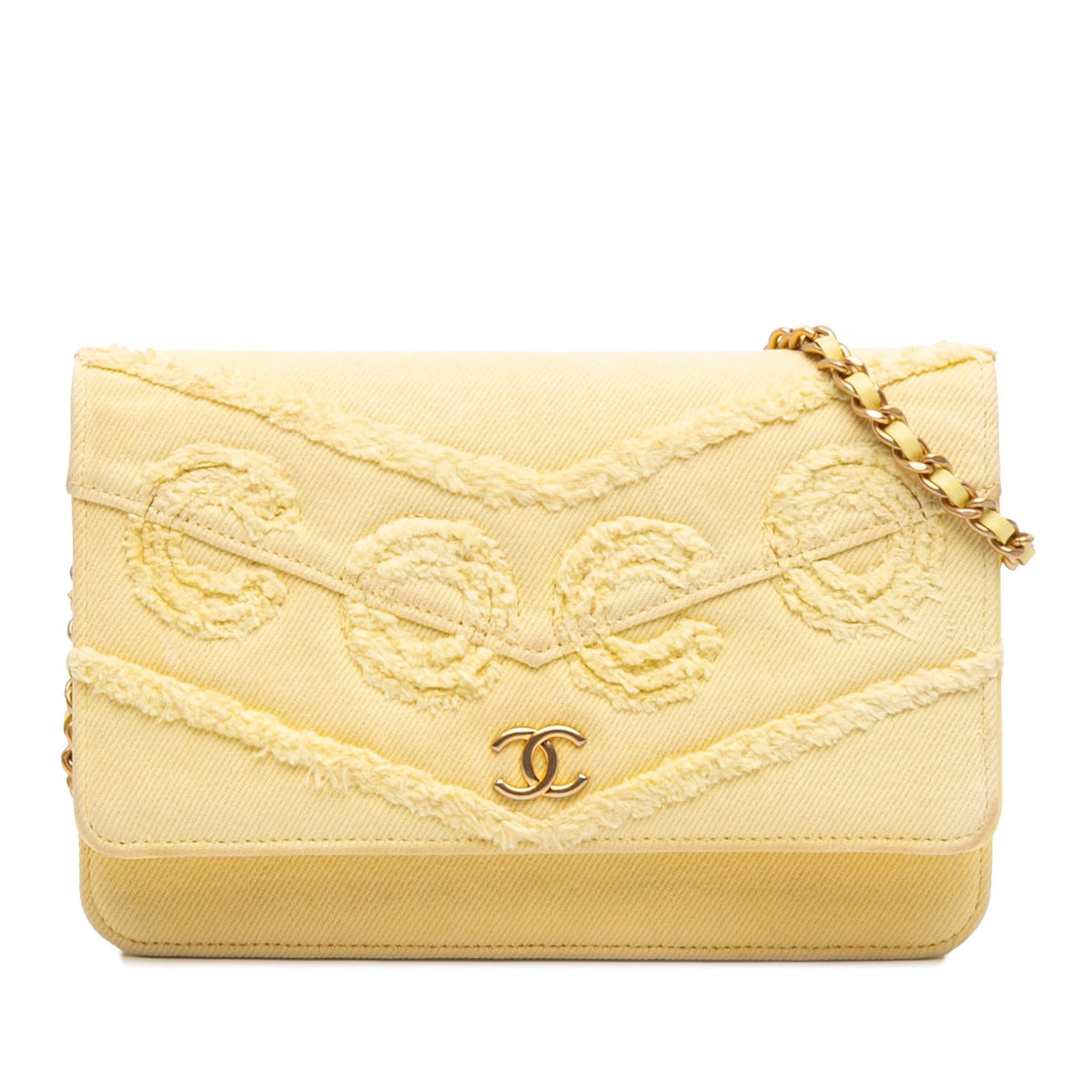Chanel Denim Fringe Coco Wallet on Chain - Yellow