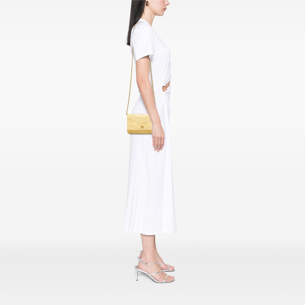 Chanel Denim Fringe Coco Wallet on Chain - Yellow