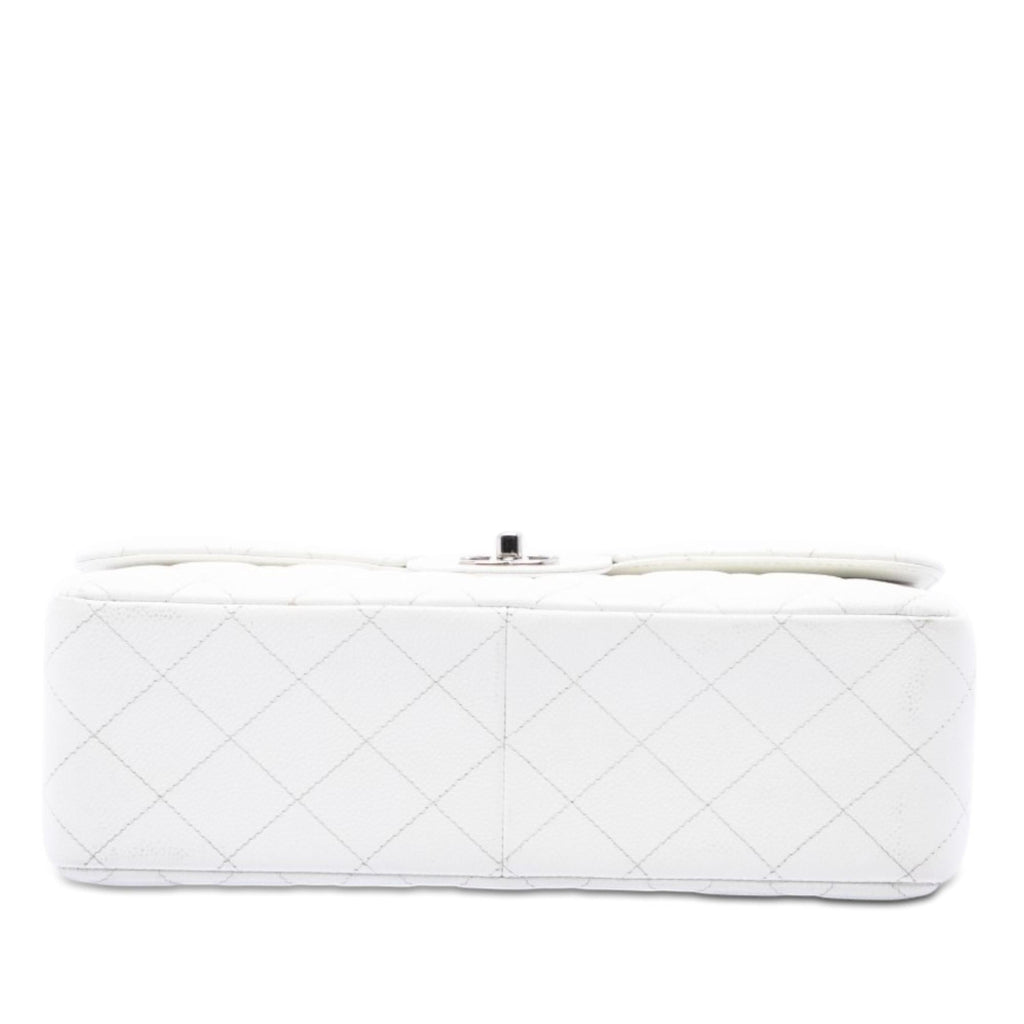 Chanel Jumbo Classic Caviar Double Flap Shoulder Bag - White